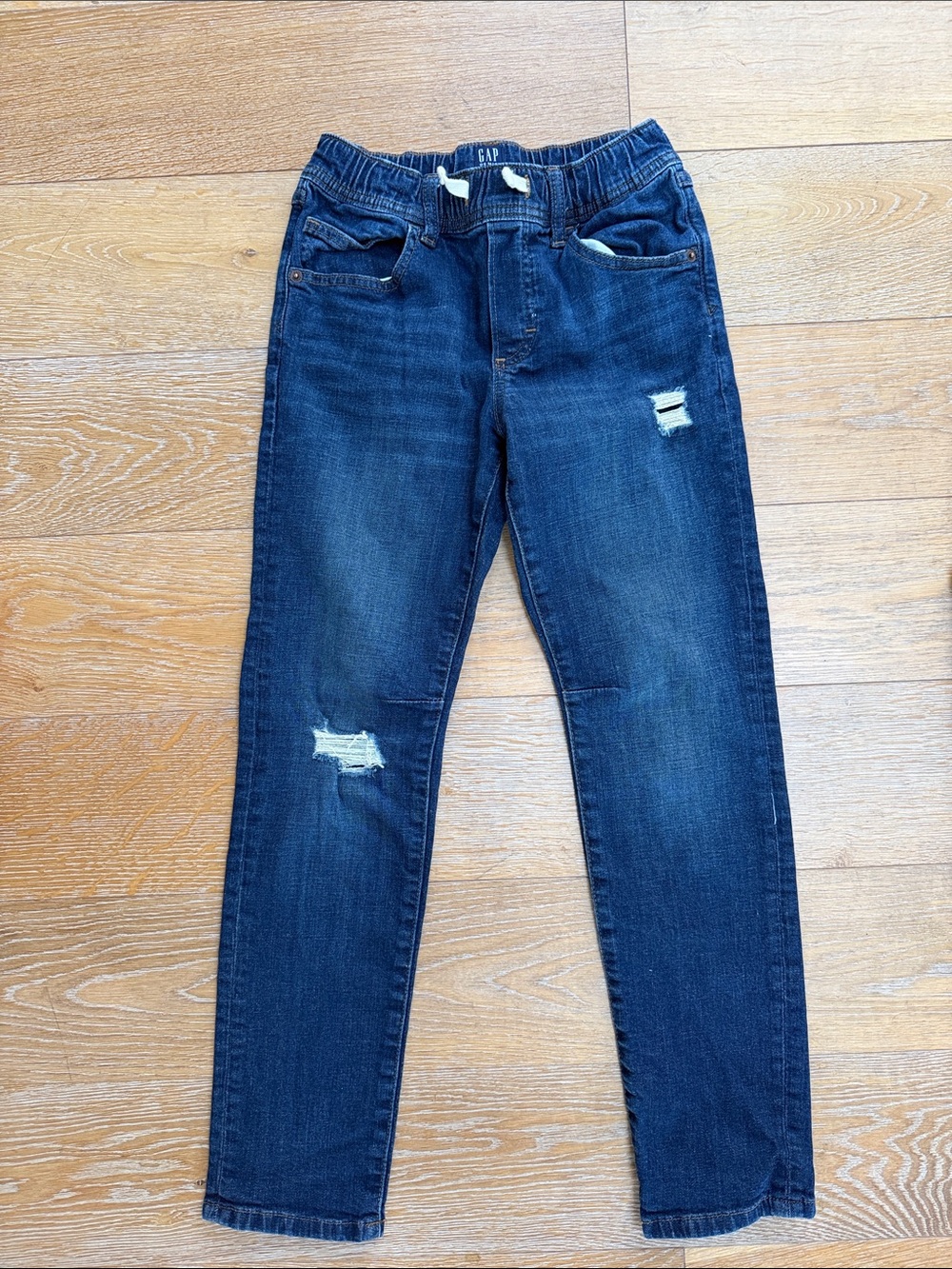 GAP Kids Boys Slim Straight Jeans in Dark Blue with Distressed Accents